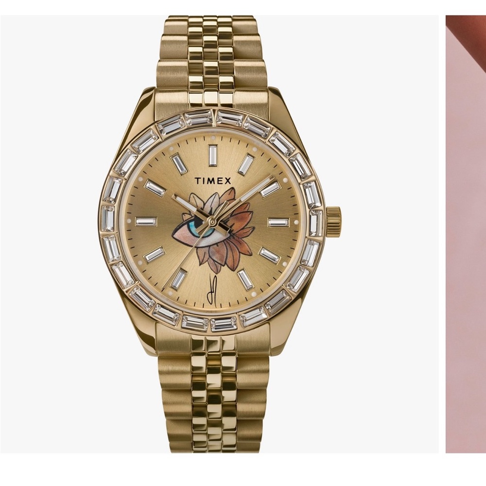NEW IN BOX Timex Legacy x Jacquie Aiche Gold Sunray Dial with Flower Tribe Eye